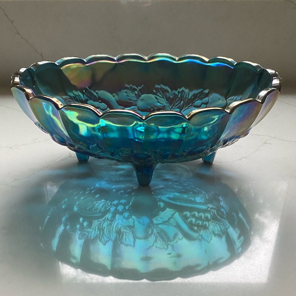 Indiana Glass • Harvest Grape • Footed Bowl • Iridescent Blue